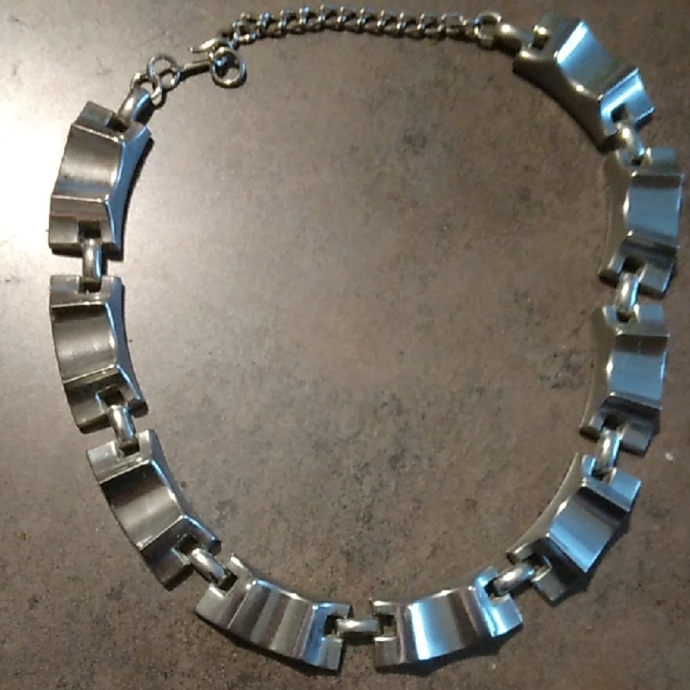 Vintage Art Deco Silver Chrome Chunky Choker Necklace